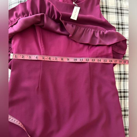 Trina Turk Amethyst Purple Tieges Ruffle Popover Crepe Sheath Day Dress NWT 10 - Picture 14 of 16